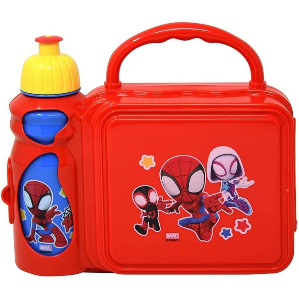 Zak Designs Spidey & Friends Lunch Box with Water Bottle, 9 Inch, Red